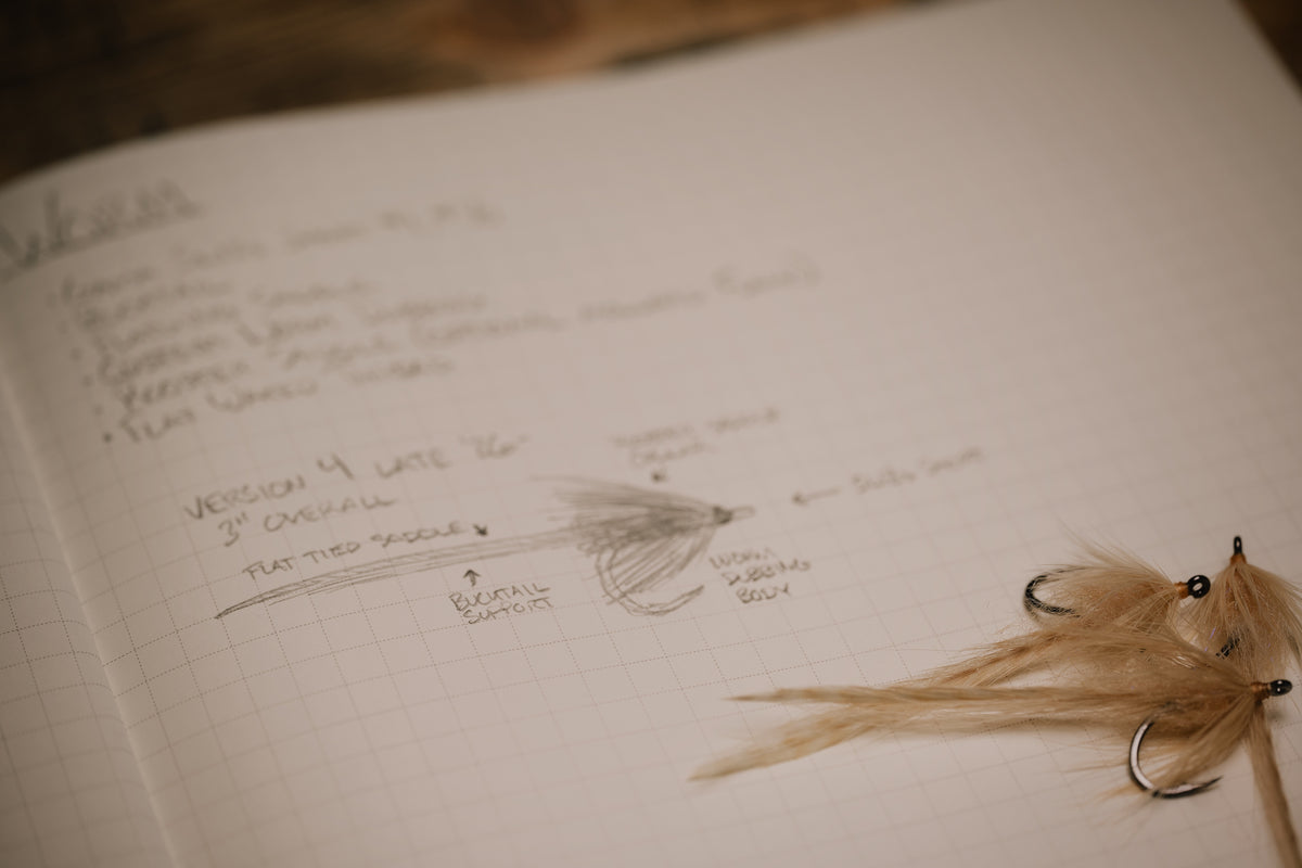 a close up look at the Worm fly’s entry in my tying journal