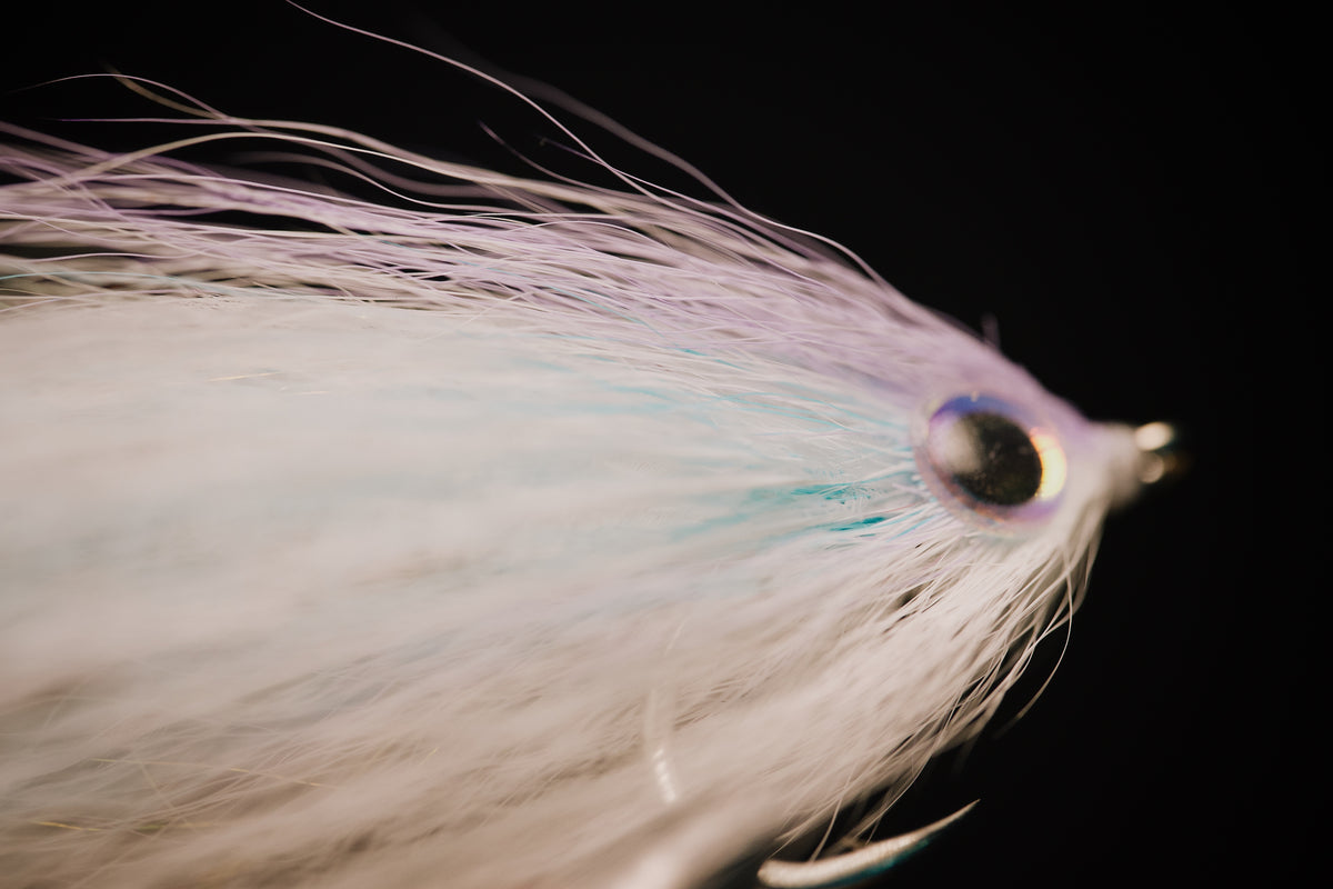 a closeup photo of the hollow tied collars in the Pinfish fly by Two Aught Fly Fishing Co