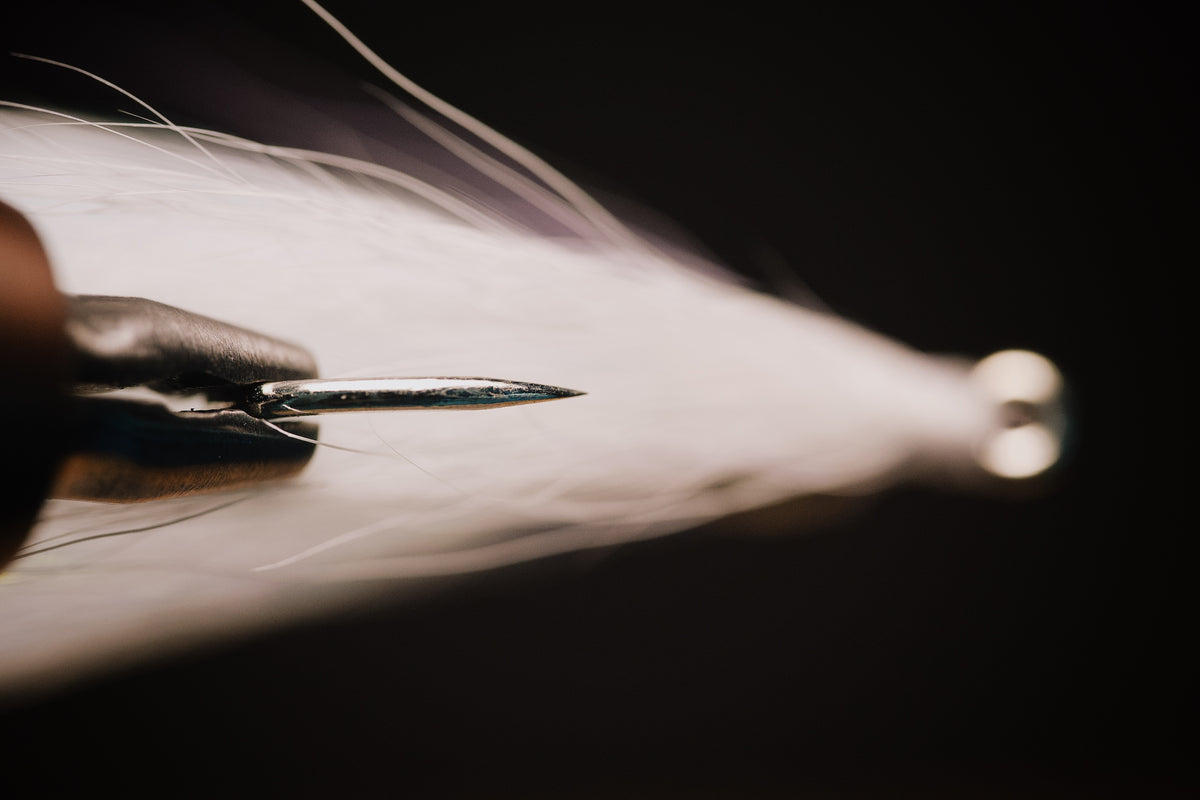 a closeup look at the Gamakatsu SL12s hook used in the Pinfish fly tied by Two Aught Fly Fishing Co