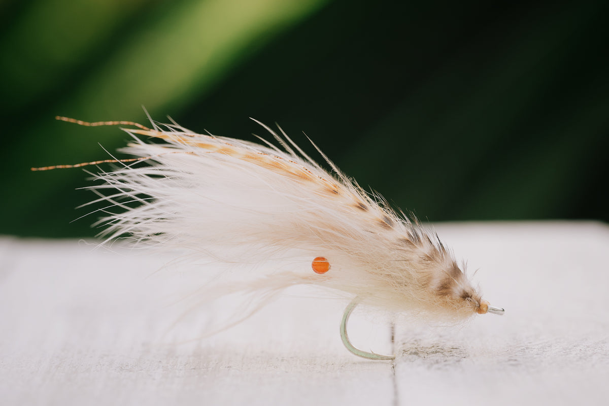 a photo of the Shrimp tarpon fly in natural colorway tied by Josh Idol of Two Aught Fly Fishing Co