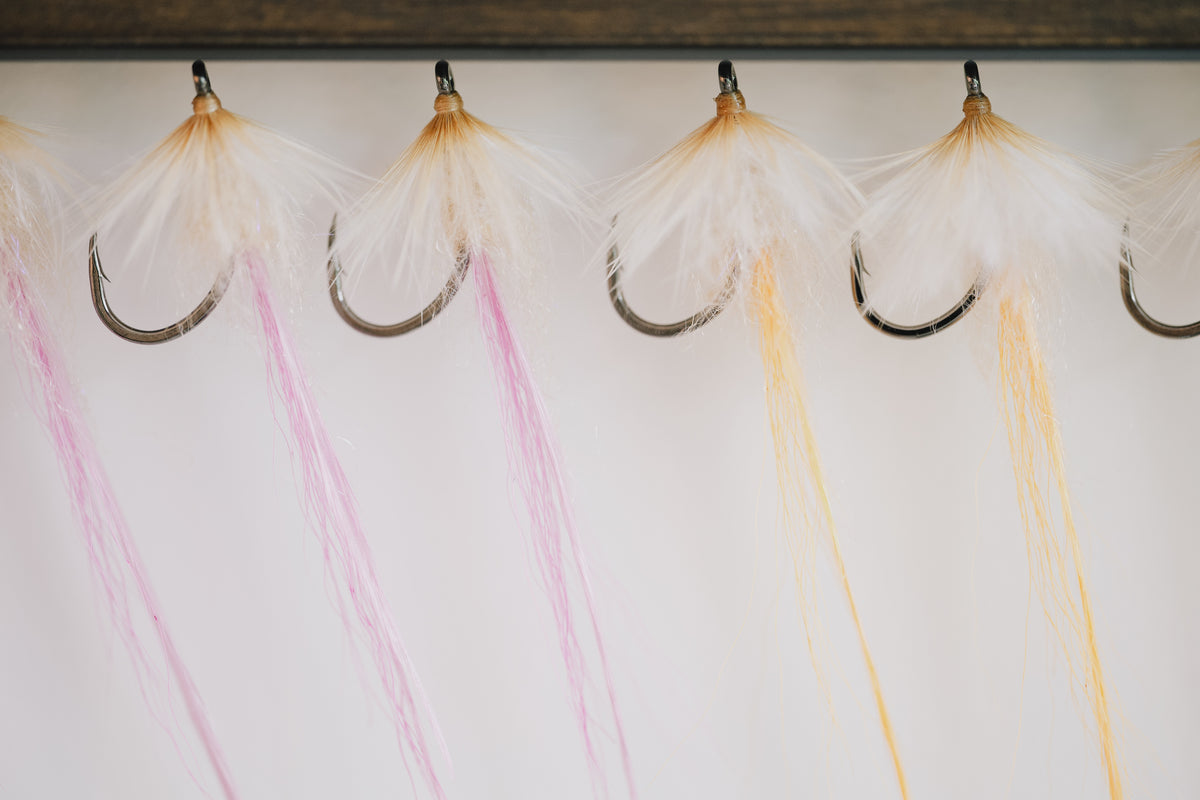 Worm tarpon flies hanging from my drying rack waiting to be shipped