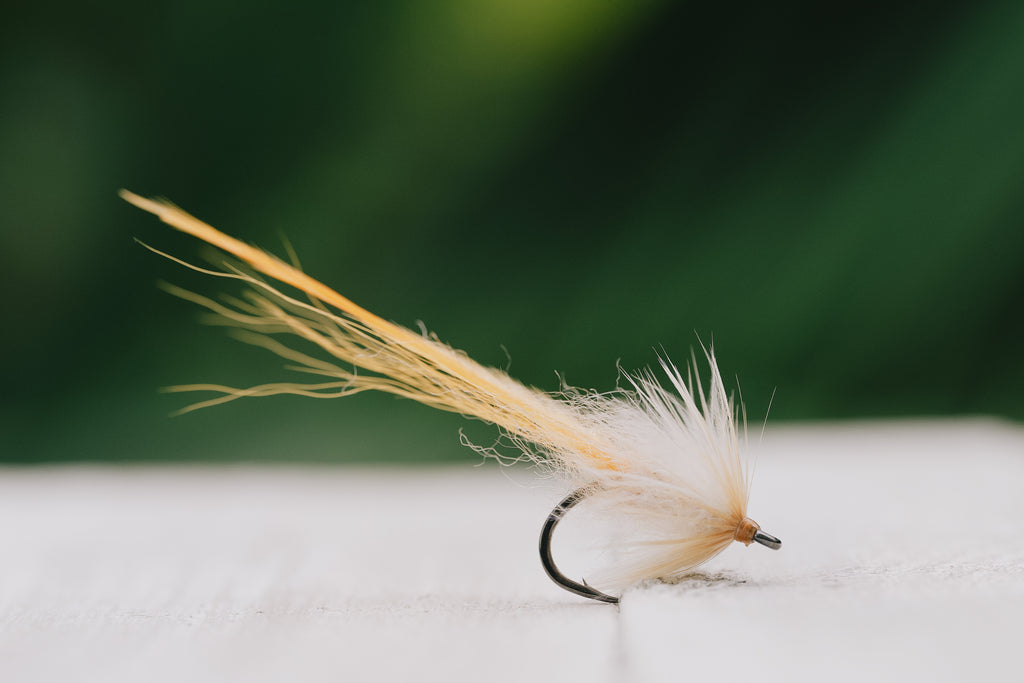 a closeup of the Worm tarpon fly in orangesicle colorway